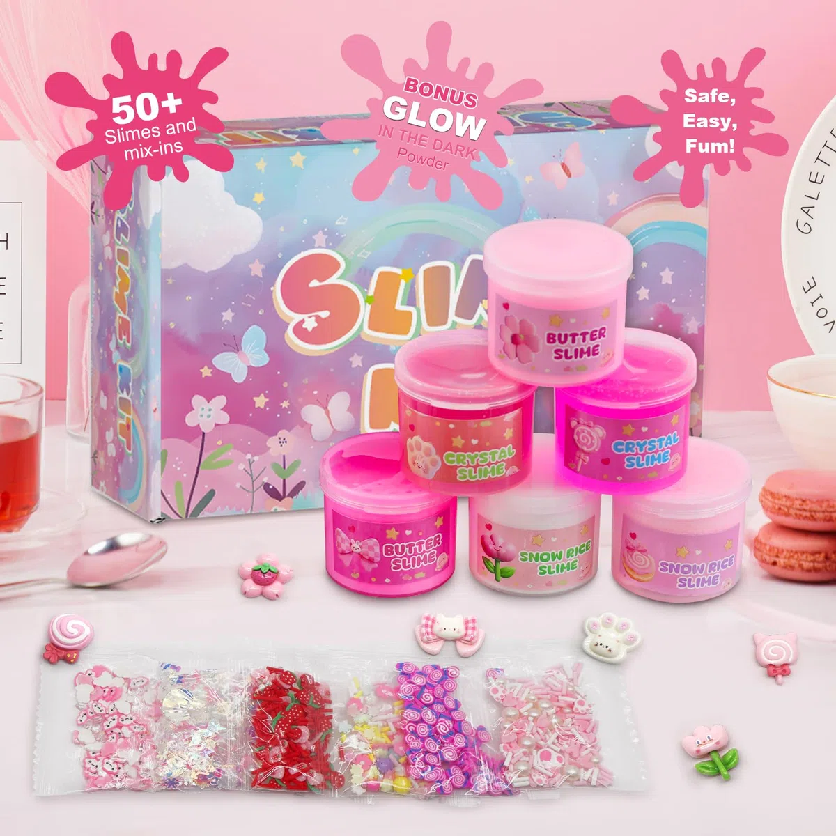6 Stück Rosa Farbverlauf Slime Set (Schneereis, Butter, Crystal) für Kinder, Geburtstag/Weihnachten DlY Bastelset fur Madchen & Jungen
