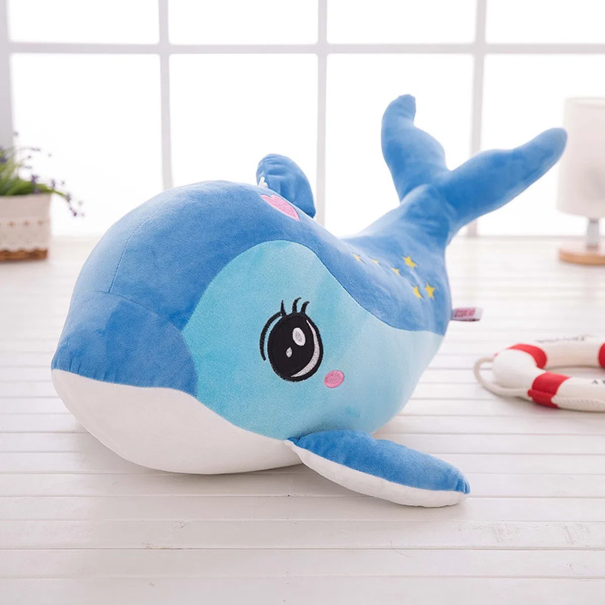 Plüschtier Delphin Puppe Stofftier Kissen Kuscheltier Delphin, zum Spielen und Kuscheln, Weiches Schmusetier für Mädchen, Jungen, Babys (40 cm,Blau)