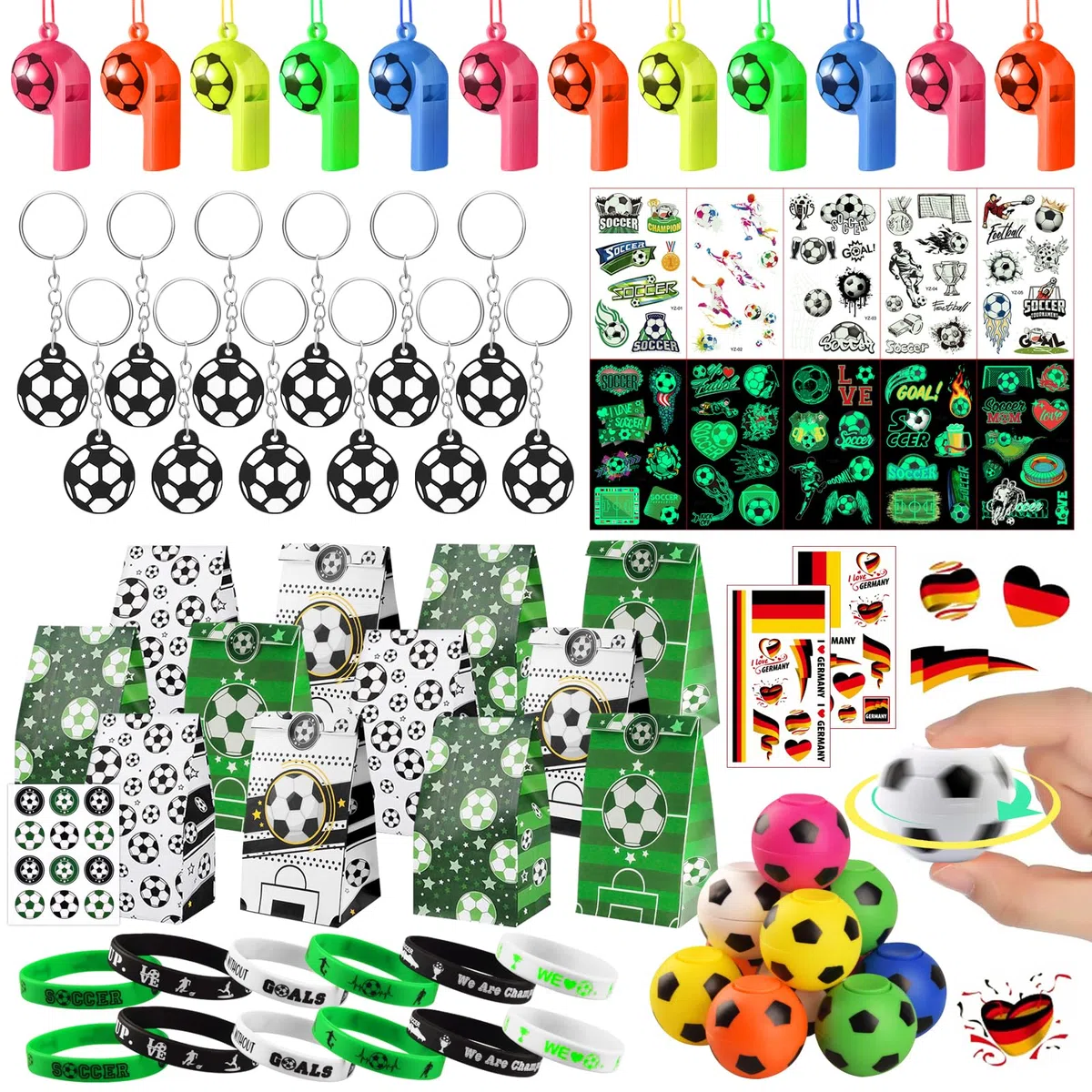Fußball Mitgebsel Kindergeburtstag, Fußball Party Mitgebsel Kinder mit Trillerpfeife, Tattoos, Schlüsselanhänger, Armband, Mitgebsel Kindergeburtstag Fussball Junge, Fussball Deko Geburtstag Kinder