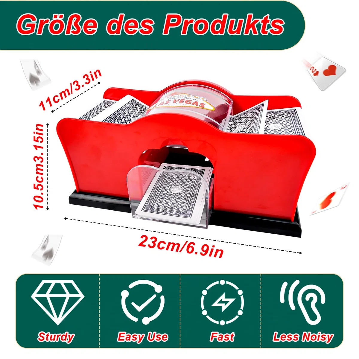 Pipihome Manuelles Kartenmischmaschine, Mischmaschine Karten für 2 Decks mit Kurbel, Kartenmischer Card Shuffler, Kartenmischgerät für Spielkarten bis 91 mm UNO, Poker, Texas Hold Em, Omaha, Baccarat