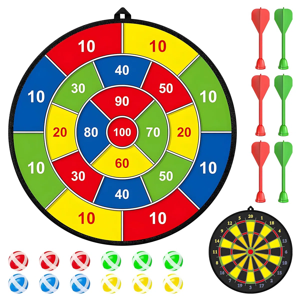 29" Dartscheibe Kinder,Doppelseitige Wurfspiel Kinder Spielzeug,Dartspiel Mit 12 Klettball & 6 Klettdarts,Indoor/Outdoor Klettballspiel für Kinde ab 3,Gartenspiele für Jungen & Mädchen,Kinderspiele