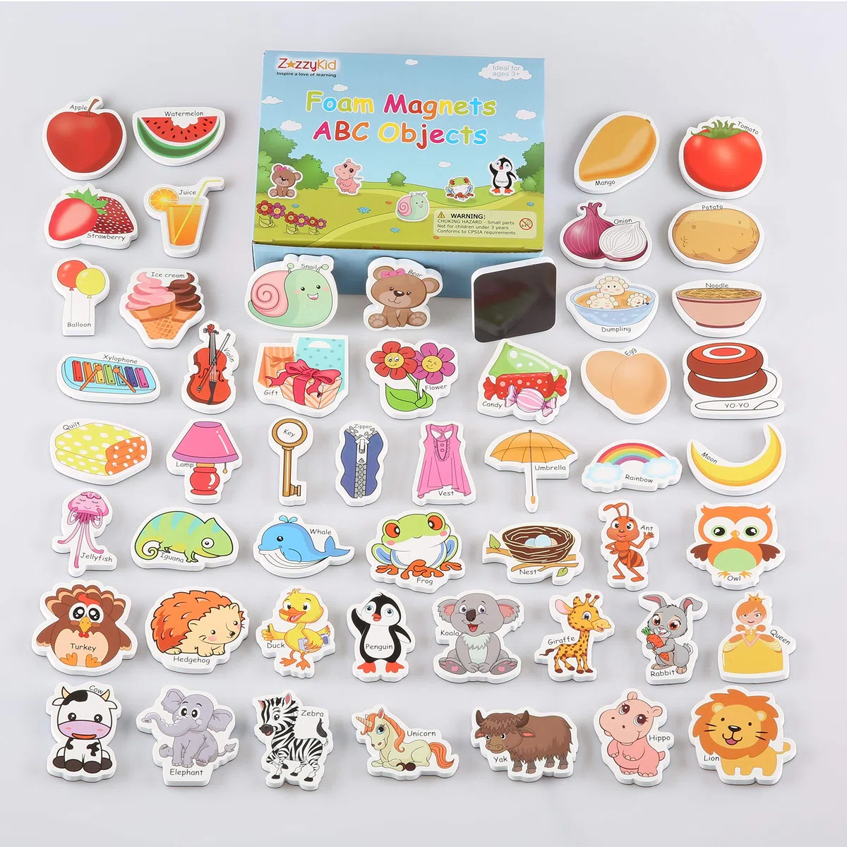 ZazzyKid Magnetische Schaumstoffobjekte für Kinder: 52 ABC Alphabet Spielzeugmagnete für die Früherziehung