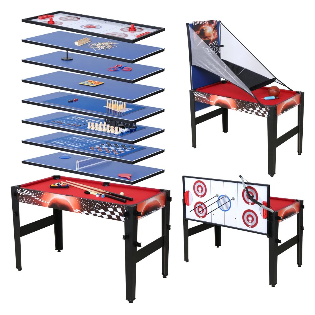 hotsizz 14-in-1multifunktionstisch / Basketball/Billardtisch/Tischtennisplatte/Air Hockey/Bowling, EIN Spieltisch für Erwachsene und Kinder 122 x 61 x 11 cm