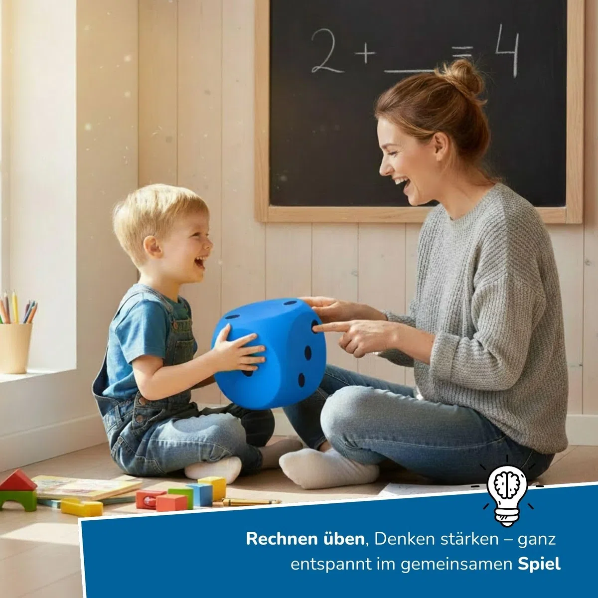 alldoro 63108 XXL Schaumstoff-Würfel Blau, 15 x 15 cm, großer Soft-Spielwürfel, weich & leise, Spielen & Lernen, Indoor & Outdoor