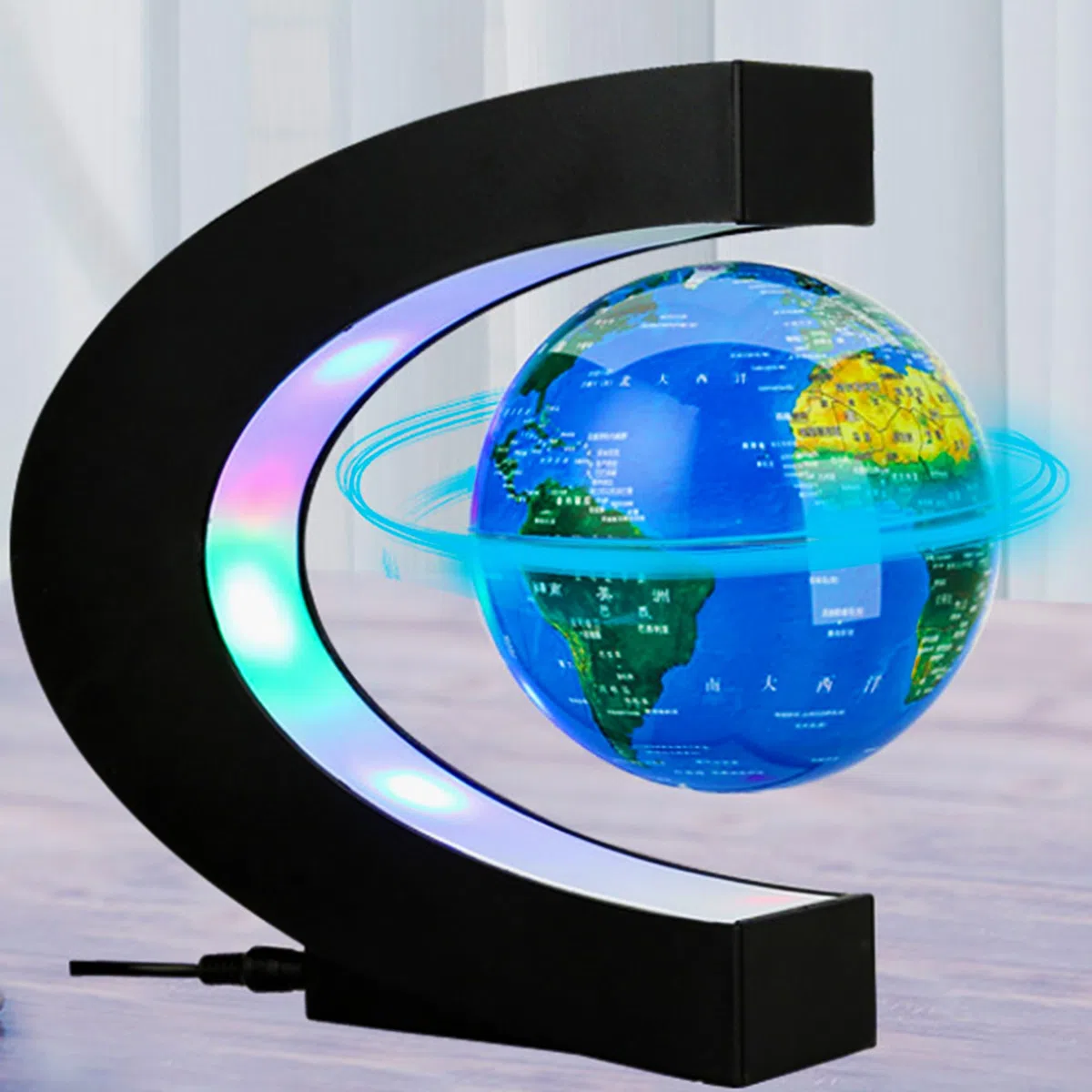 C-Form Magnetisch Schwebender Globus mit LED-Licht, Magnetische Schweben Floaten Weltkarte Globus, Rotierende Erde Globus Kugel, Automatischer Schwimmender Globus-1
