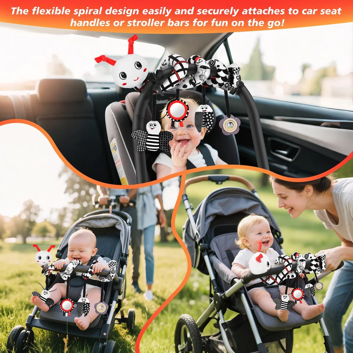 Kinderwagen Spielzeug - Aktualisierte Version Babyschale Spielzeug Baby Spielzeug 0-6 Monate Schwarz Weiß Kontrast Hängespielzeug Baby Spielzeug ab 3 Monate Neugeborenes Geschenke