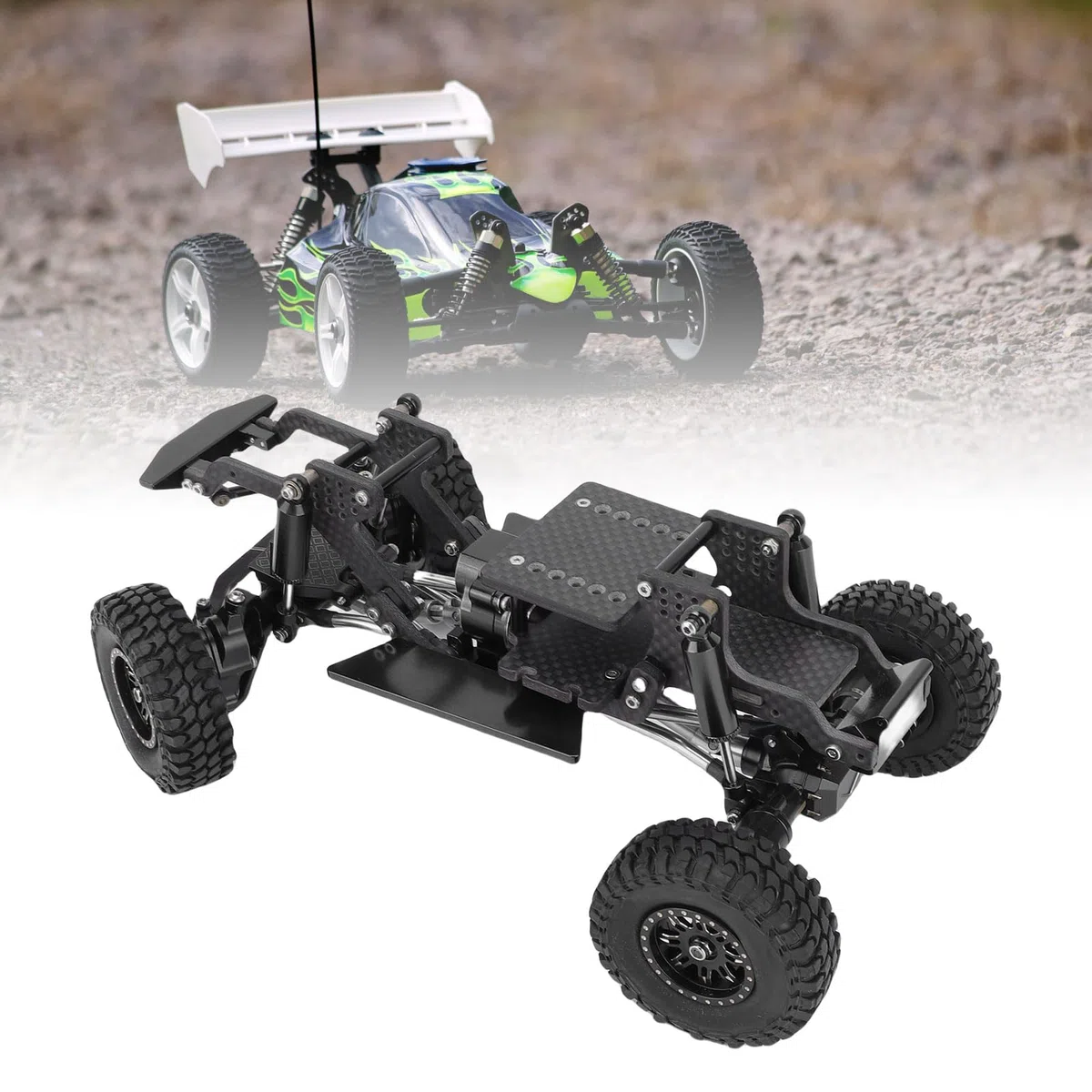 Hochleistungs-Carbonfaser-RC-Chassis-Rahmen-Kit, Upgrade-Teile passend, für Ascent 18 1/18 Scale RC Crawler, leichte, robuste Ersatzteile mit modularem Design (Black)