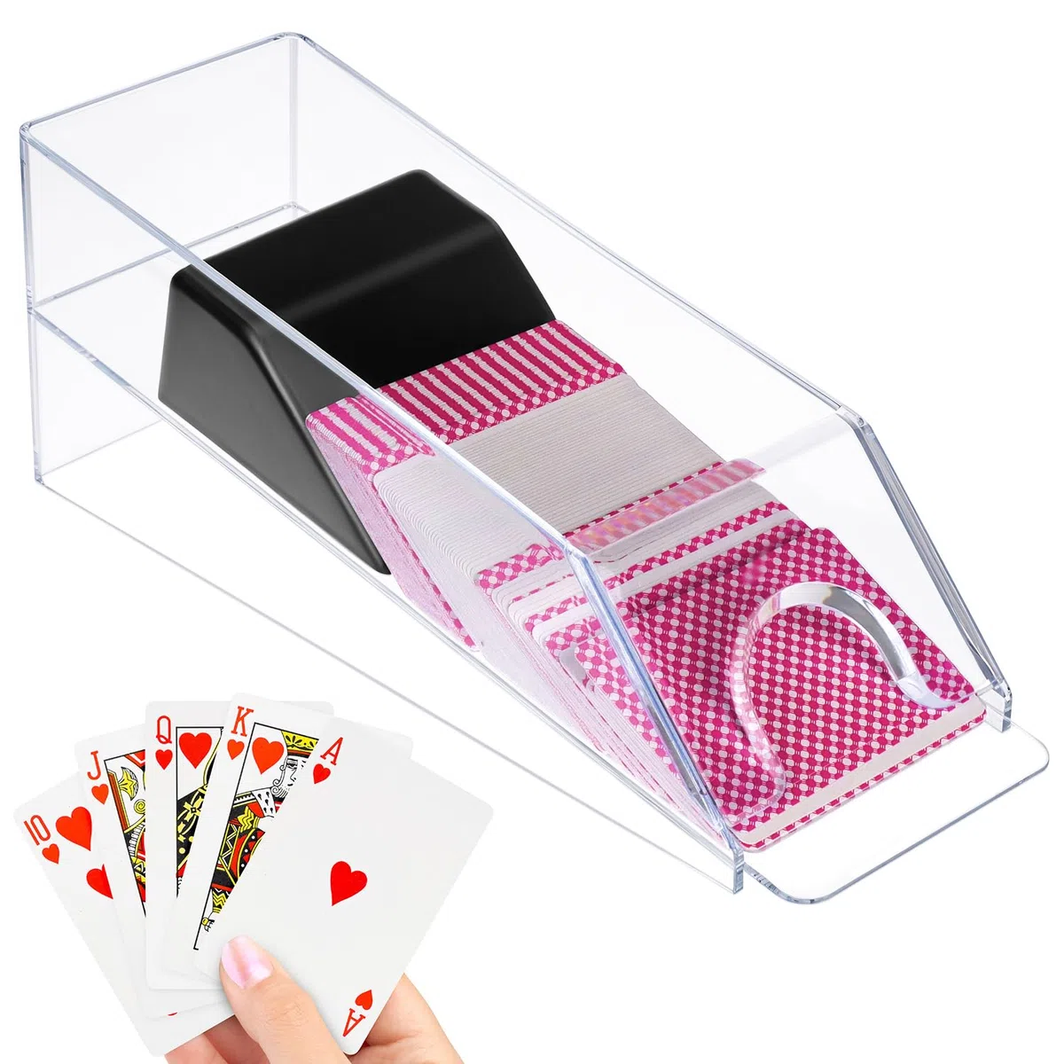 QWORK® Kartenschlitten, Kartenspender für 6 Decks, Poker oder Blackjack Zubehör, Transparent
