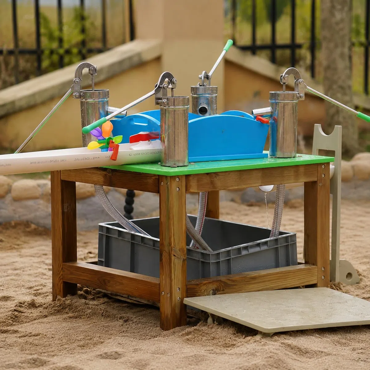 Kinder Sandspielzeug Set Sandkasten Spielset Strandspielzeug Lerneffekt Motorikförderung für Kleinkinder Spielen Lernen Frühförderung, Sand- und Wasserfließstation 3