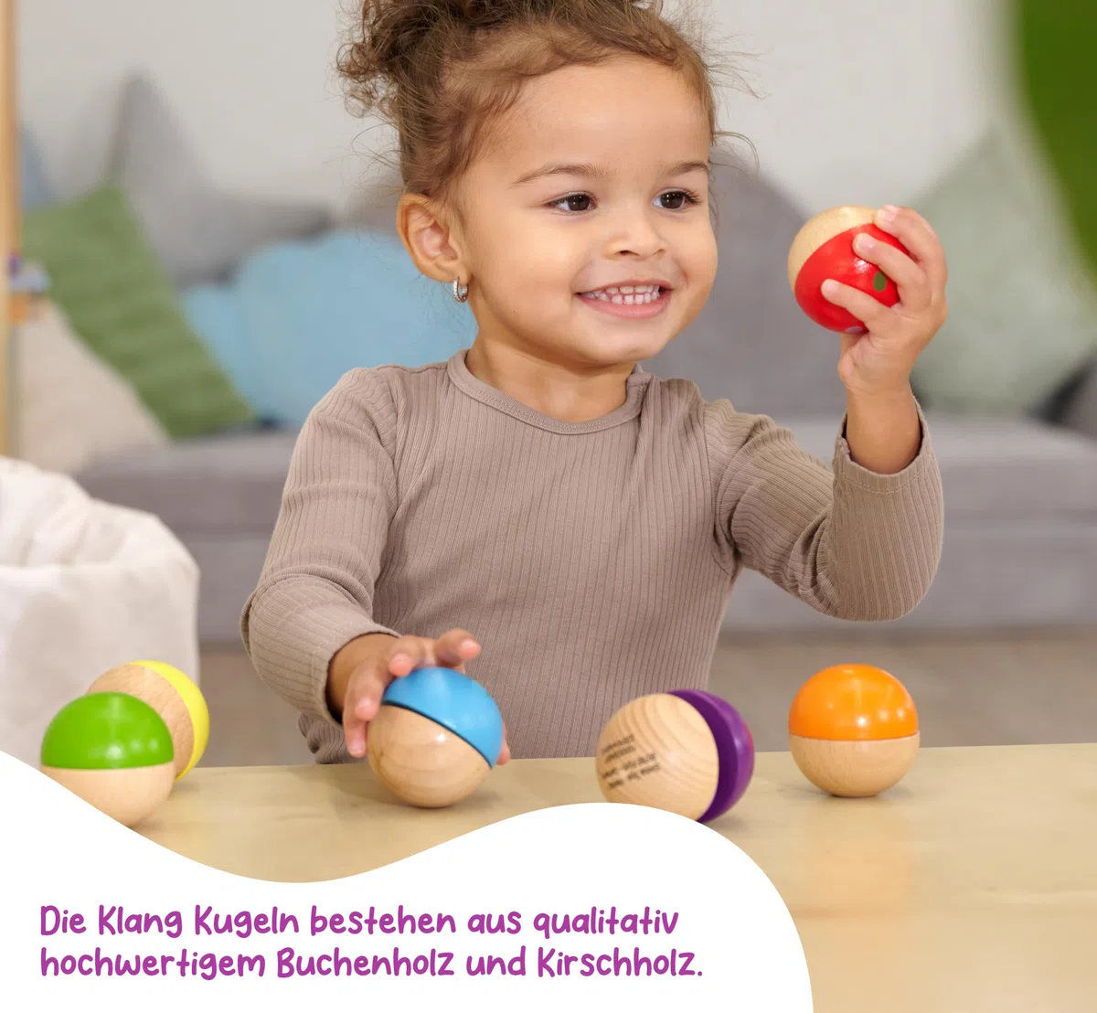Eichhorn – Klangkugeln – 6 Bunte Holzkugeln mit Sound, die Verschiedene Geräusche Machen, für Kinder und Babys ab 12 Monaten, Holzspielzeug