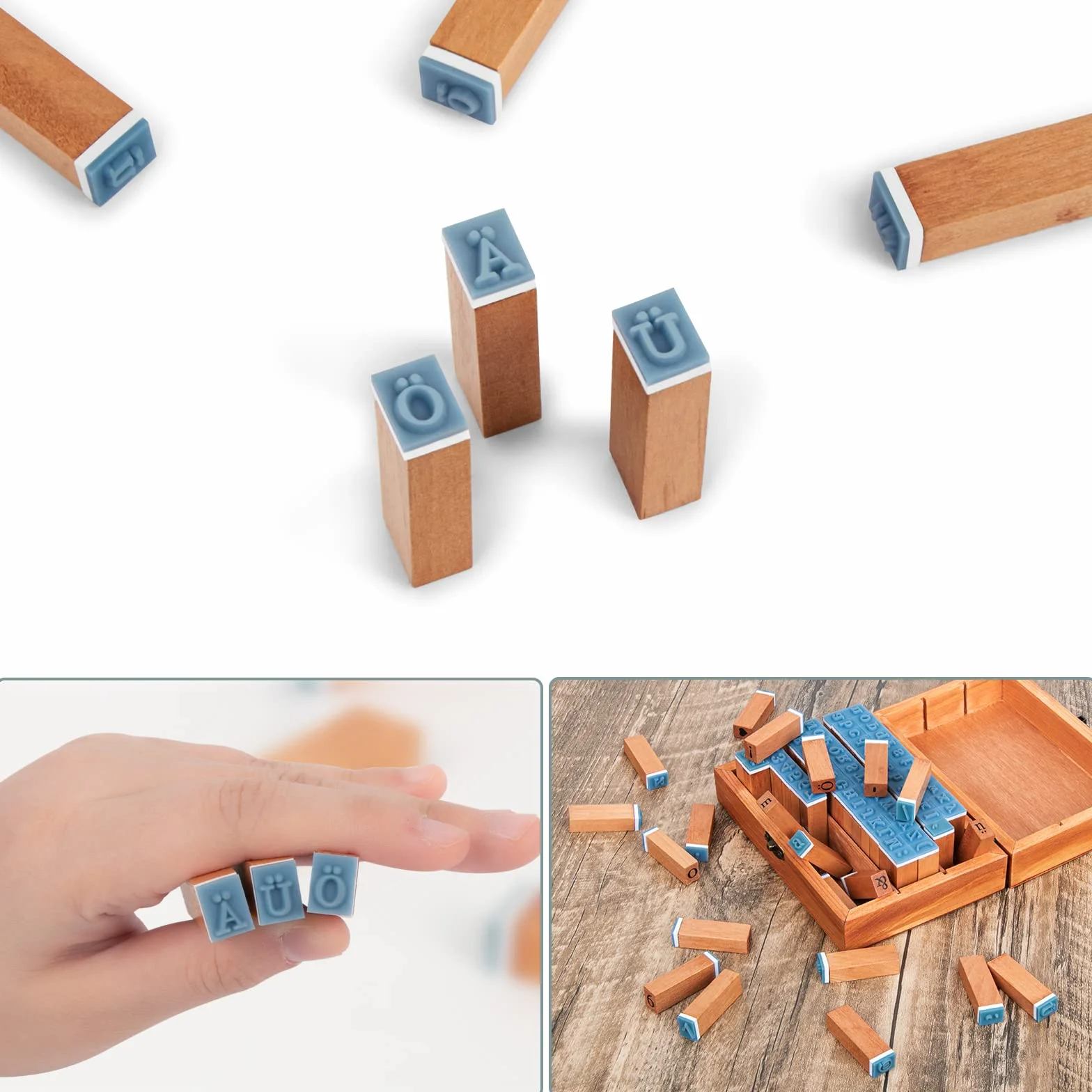 Ausyde Holzstempel Set – 84 Stück Alphabet-Stempel mit Großbuchstaben, Kleinbuchstaben, Zahlen und Symbolen mit Holzbox für Kunst und Handwerk