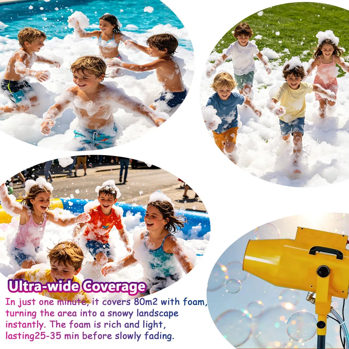 Schaumkanone, 60 Min dauerhafter dichter Schaum, ideal für Garten, Pool & Geburtstage, schafft unvergesslichen Familienspaß & Gelächter, Party Feeling zuhause!