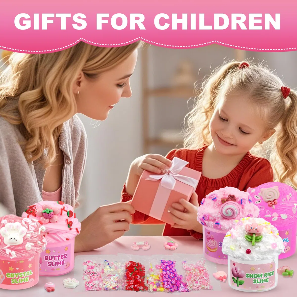 6 Stück Rosa Farbverlauf Slime Set (Schneereis, Butter, Crystal) für Kinder, Geburtstag/Weihnachten DlY Bastelset fur Madchen & Jungen