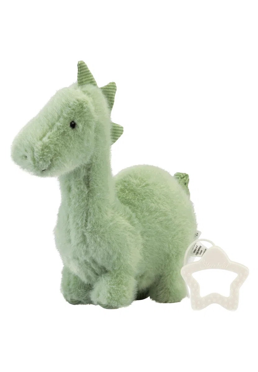 Sterntaler Spieluhr M Dino Rexi - Babyspieluhr aus Flausch - Kuscheltier waschbar mit herausnehmbarer Spieluhr, Mozarts Wiegenlied - Einschlafhilfe, wirkt beruhigend zuhause & unterwegs, pudergrün