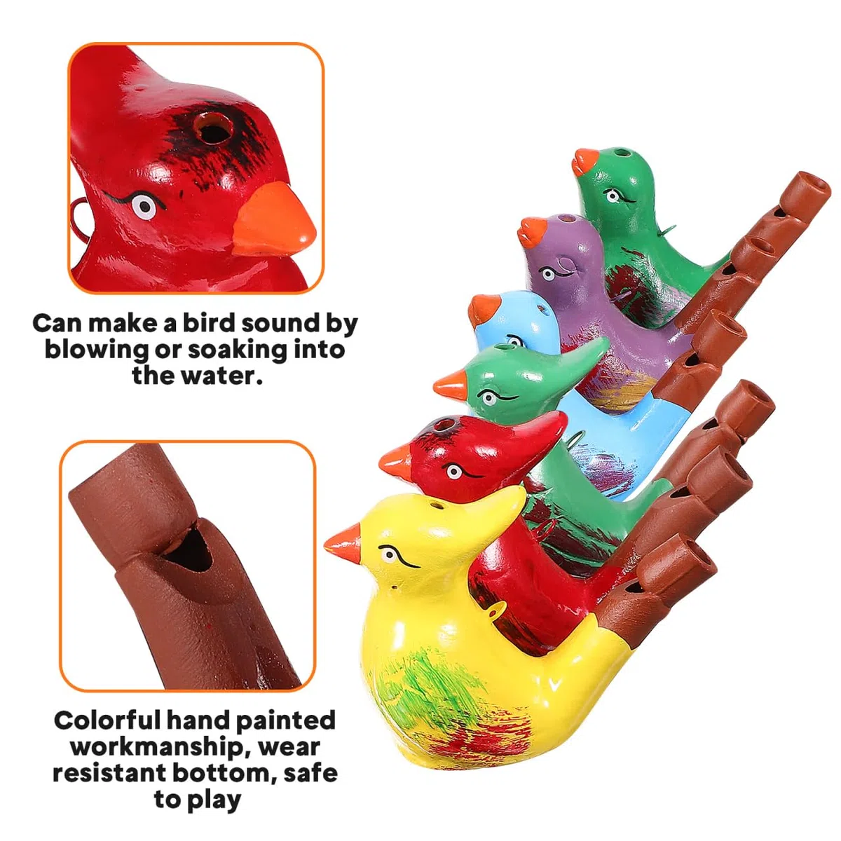 jojofuny 6Er Set Keramik Vogelpfeifen Mit WasserfüLlung Bunte Vogelwasserpfeifen FüR Kinder PäDagogisches Pfeifenspielzeug Mit Trageband Realistische Vogelstimmen FüR Party Und Geburtstag
