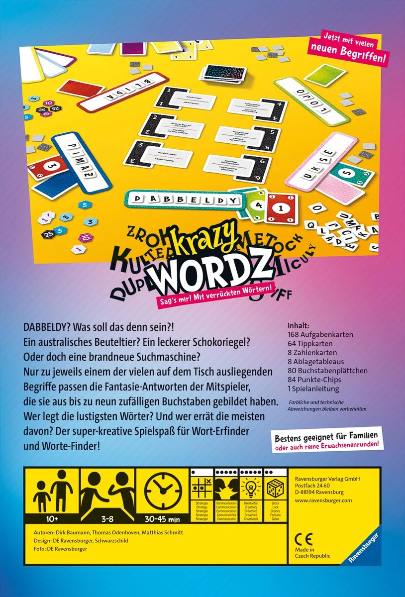 Ravensburger 26837 - Krazy Wordz - Gesellschaftsspiel für die ganze Familie, Spiel für Erwachsene und Kinder ab 10 Jahren, Partyspiel, Silvesterspiel für 3-8 Spieler - mit 240 Spielkarten