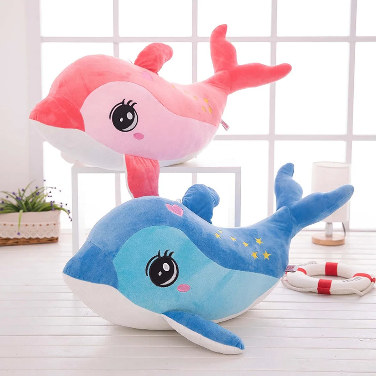 Plüschtier Delphin Puppe Stofftier Kissen Kuscheltier Delphin, zum Spielen und Kuscheln, Weiches Schmusetier für Mädchen, Jungen, Babys (40 cm,Blau)