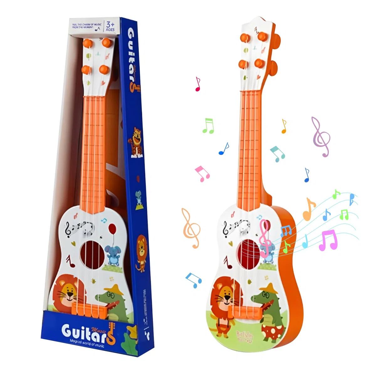 42cm Kindergitarre Mit 4 verstellbaren Saiten Ukulele Gitarre Spielzeug für Kleinkinder Anfänger Jungen Mädchen(Löwe)