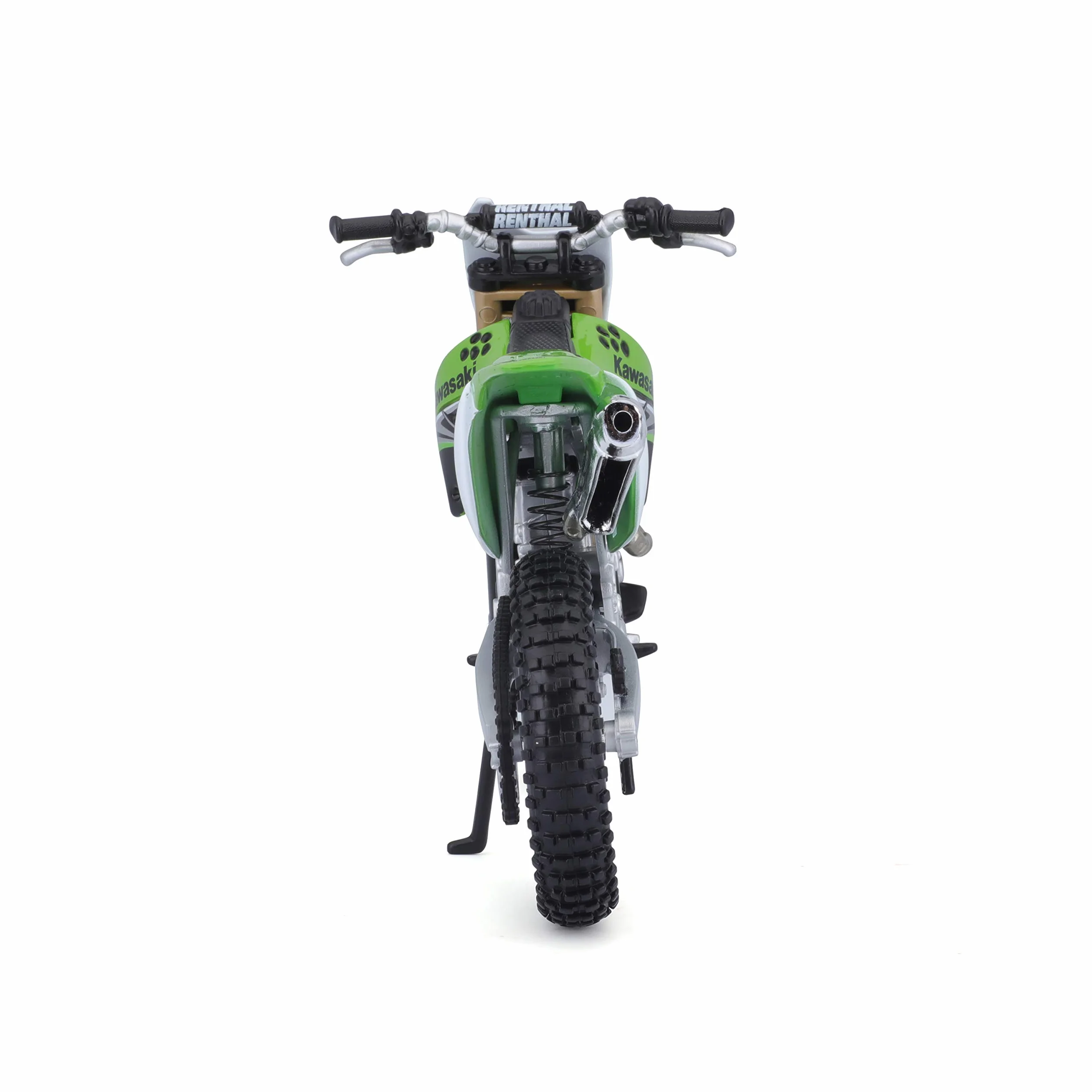 Bauer Spielwaren 2049755 Maisto Kawasaki KX 450F: Originalgetreues Motorradmodell 1:12, mit beweglichem Ständer, Hinterrad-Federung und frei rollenden Rädern, grün (531175)