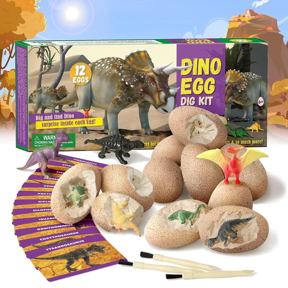 Dino Eier zum Ausgraben,12 Stück Dinosaurier Eier zum Ausgraben Einzeln,Dinosaurier Spielzeug Ausgrabung,Dino Ei Spielzeug,Dino Ausgrabungsset für Kinder ab 6+,Archäologie Spiel für Jungen Mädchen