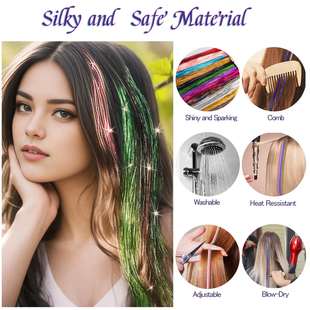 4000 Hair Tinsel,48 Inches Haar Lametta mit Werkzeug,20 Farben Glitzer Haarsträhnen zum Flechten Haar Lametta,Sparkle Tinsel Hair Extensions für Frauen Mädchen Kinder Cosplay Party Zubehör (20 Farben)