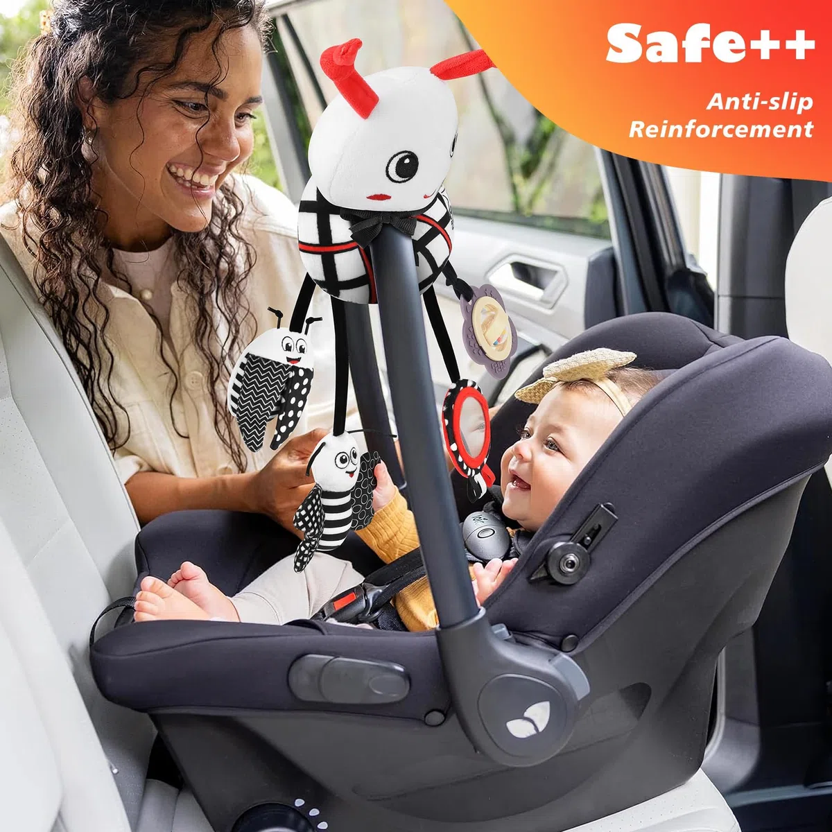 Kinderwagen Spielzeug - Aktualisierte Version Babyschale Spielzeug Baby Spielzeug 0-6 Monate Schwarz Weiß Kontrast Hängespielzeug Baby Spielzeug ab 3 Monate Neugeborenes Geschenke