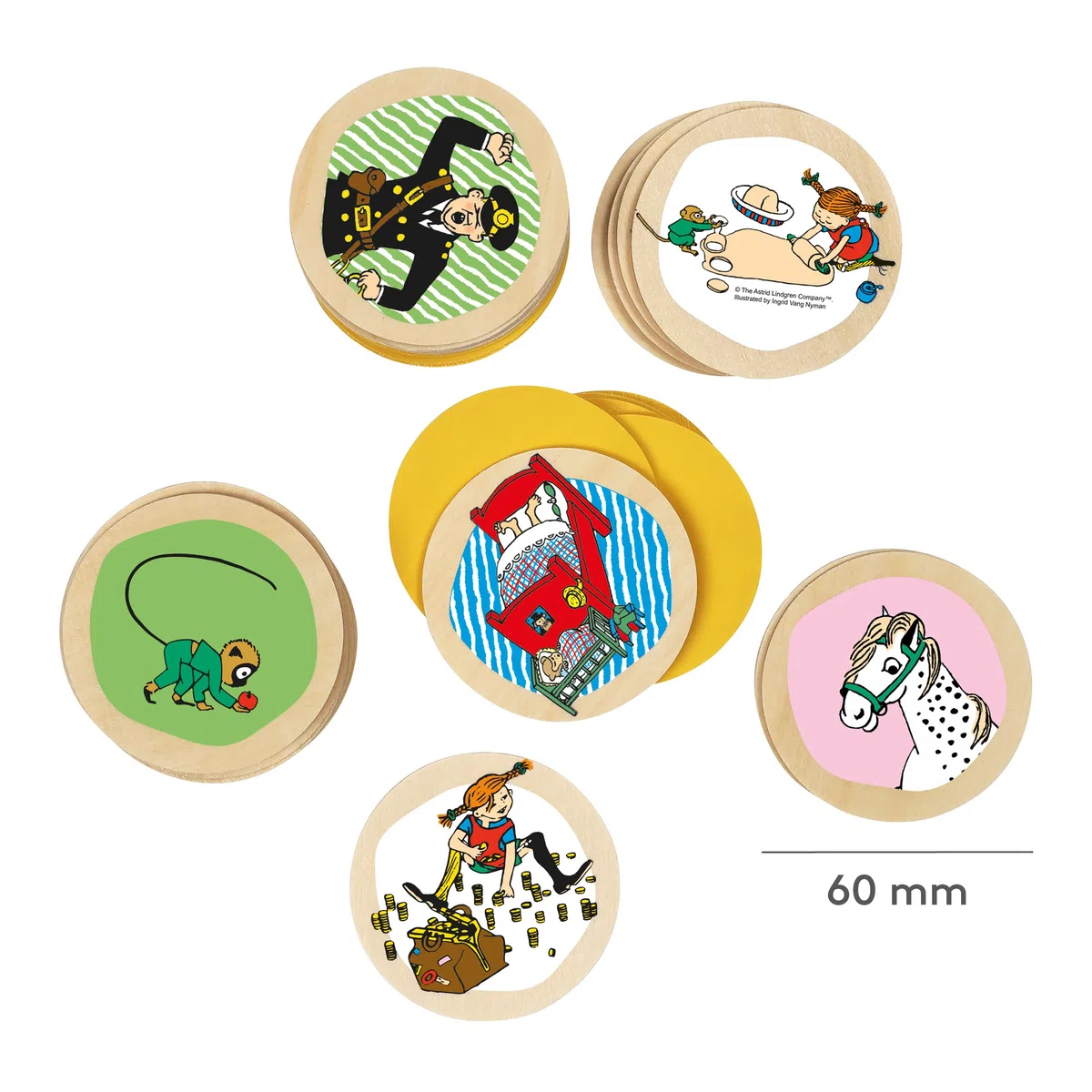 Pippi Langstrumpf Kinderspiel Memory Spiel – Holzspiel für Kinder – Gedächtnisspiel mit 38 Holzteilen – Offiziell Lizenziertes Produkt – Für Kinder ab 3 Jahren