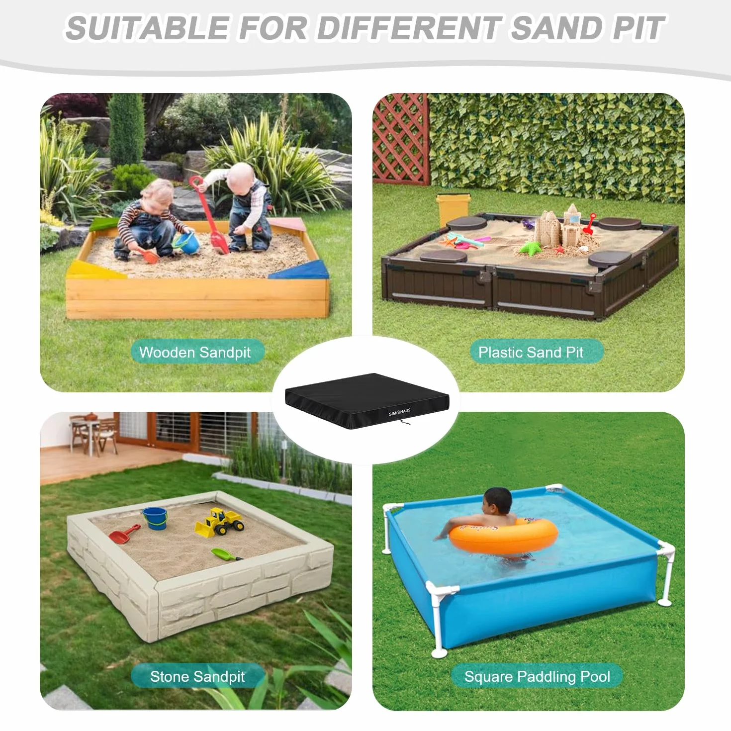 Sandkastenabdeckung Wasserdicht Sandkasten Abdeckung Abdeckplane Sandkasten Hülle Sandkastenplane Poolabdeckung Quadratisch mit Gummizug,Kordelzug,Winddicht,Anti-UV 420D Oxford 125x125x20cm