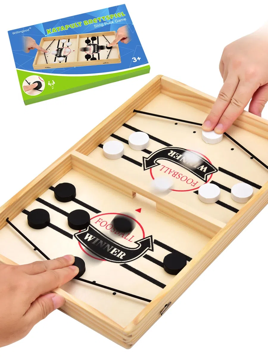 Hockey Brettspiel, Holz Schnell Sling Puck Match-Spiel, Bouncing Brettspiel, 2in1 Interaktion Tischhockey Katapult, Portable Schachbrettset Partyspiele Tisch-Desktop-Spiel