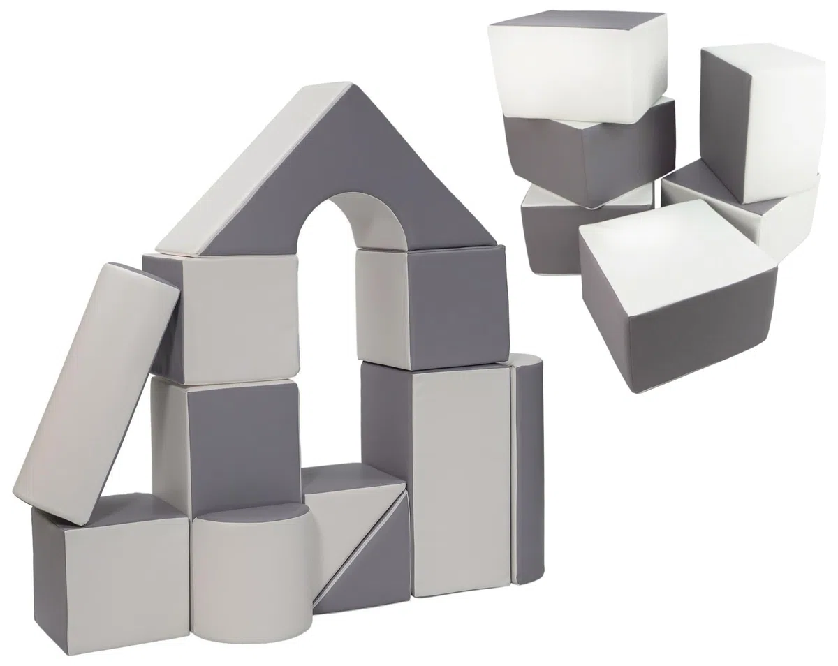 Velinda 17 Großbausteine Schaumstoffbausteine Softbausteine Bauklötze Schloss+Quader-Set (Farbe: weiß,grau)