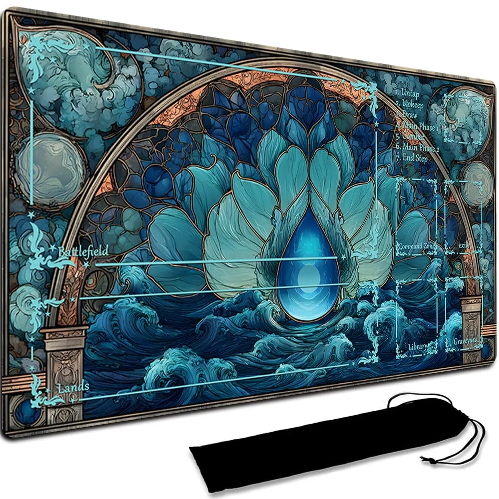 Board Game MTG Playmat + Schwarze wasserdichte Tasche, genähte Kanten, Glatte Gummi-Oberfläche, MTG PlayMat mit Zonen (Original PlayMat) (with Zone,6)
