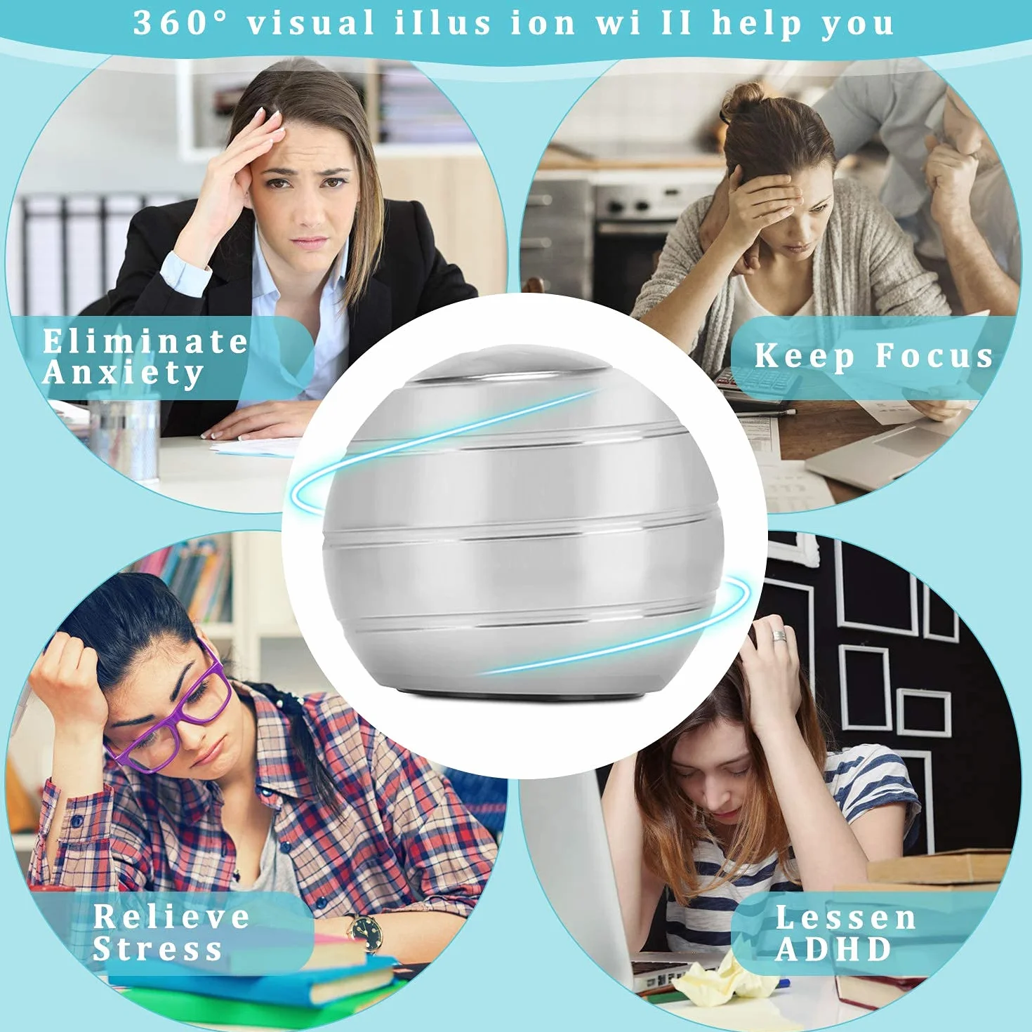 Kinetic Schreibtischspielzeug Office Metal Spinner Ball Gyroskop mit optischer Täuschung für Anti