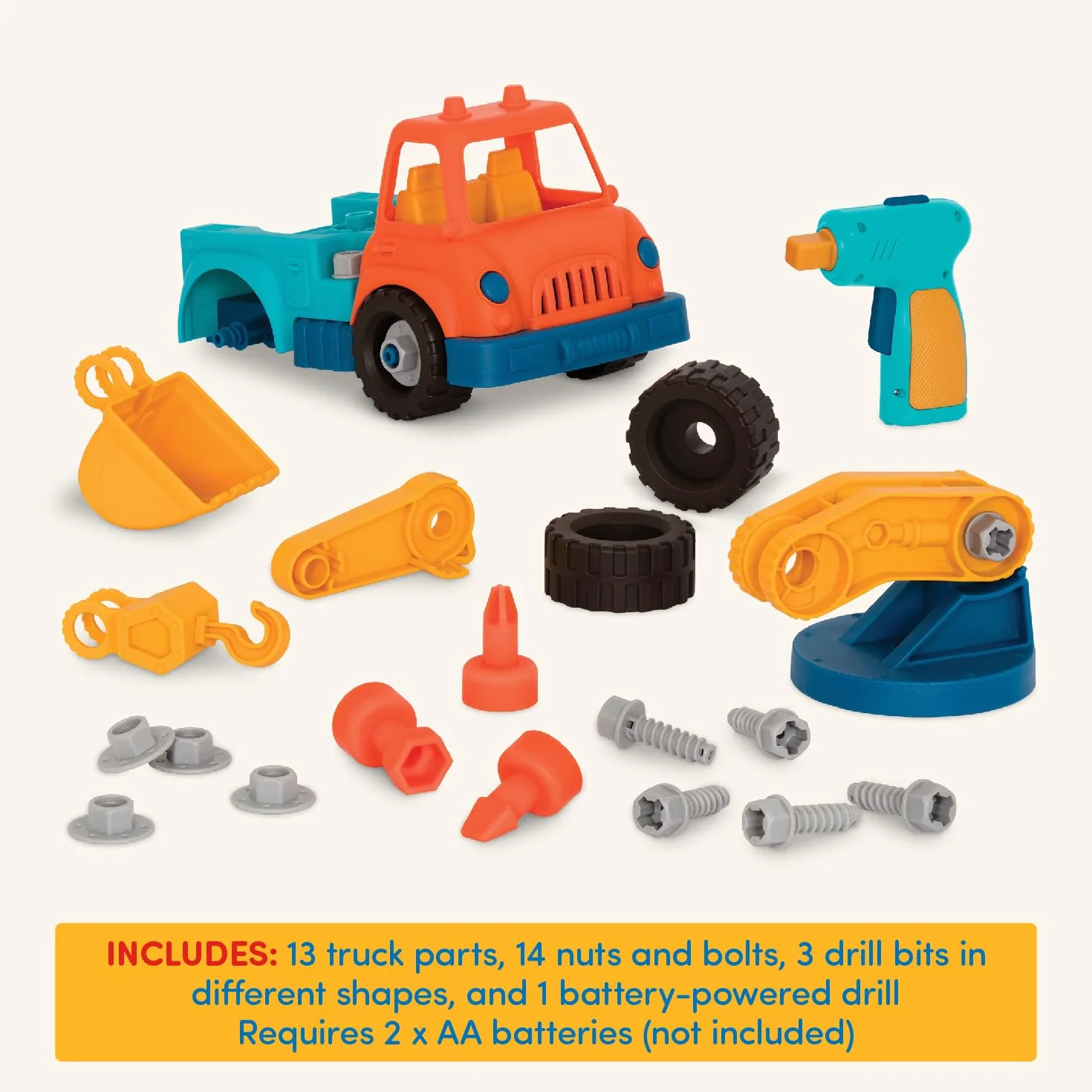 Battat - Konstruktionsspielzeug Kranwagen - Konstruktionsspielzeug Kranwagen - Spielzeugkranwagen mit Bohrmaschine für Kinder - STEM-Spielzeug - Entwicklungspolitischer Nutzen - 3 Jahre +
