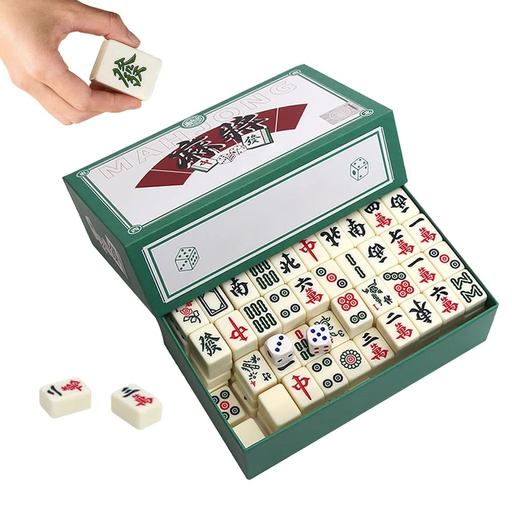 Mini Mahjong Spiel, Tragbarer Majong Set mit 144 Steinen, Traditionelles Chinesisches Majongsteine Spiel, Mahjong Steine Tabletop Brettspiel für Familie Reise Tabletop