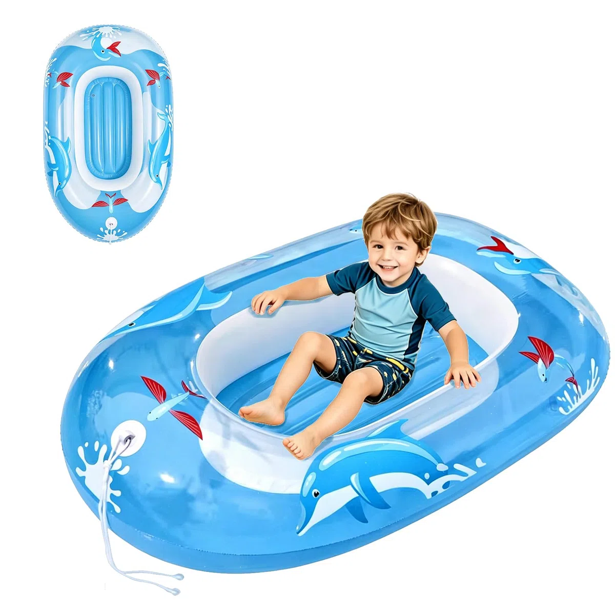 Kinder Schlauchboot Aufblasbar, Schlauchboot Floating, Pool Spielzeug Kinder, Wasser Spielzeug für Sommer Pool Strand Urlaub, aufblasbares Boot, Schwimmboot mit Zugseil für Jungen und Mädchen