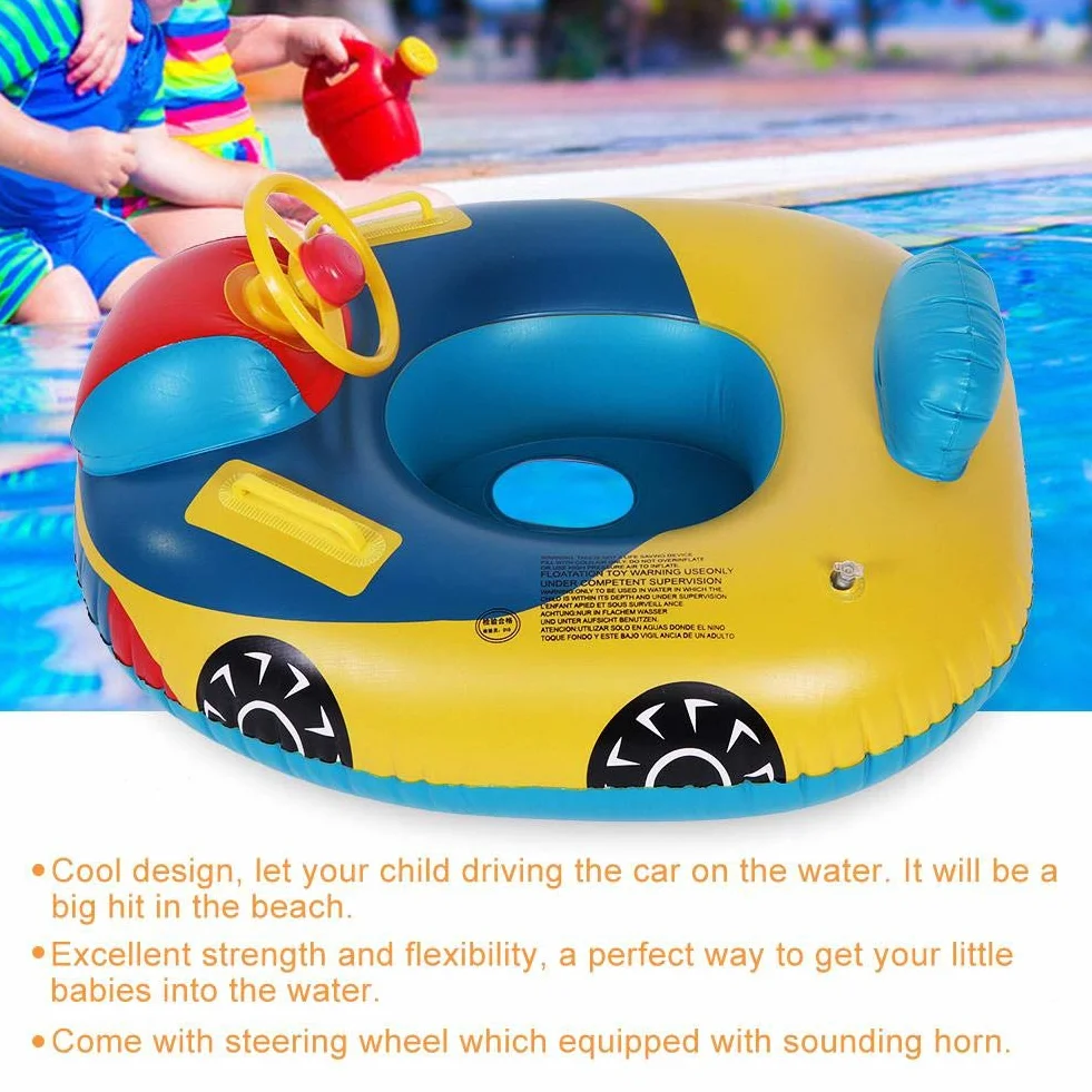 Kinder Aufblasbarer Schwimmring Pool Float Sitz Boot Nettes Auto Baby Floatie Sicherer Sitz Schwimmen Float mit Lenkrad See Float Floß Luftbett Schwimmmatratze für Mädchen Jungen 1-5 Jahre, 70x80cm