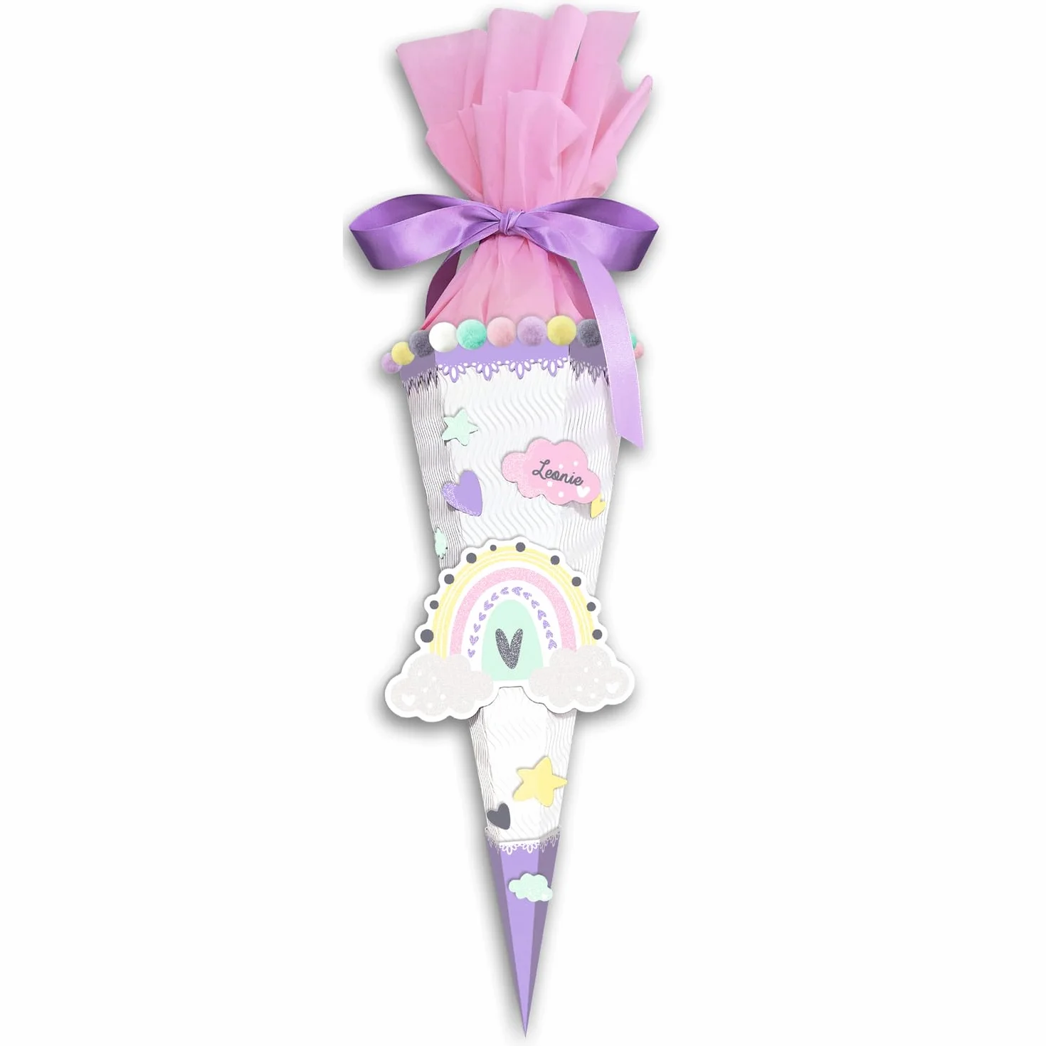 Ursus 9890004 - Schultüten-Bastelset Easy Line mini Regenbogen, Lila, 6-eckig, vorgestanzte 3D-Colorwellpappe, 41 cm, Durchmesser ca. 15 cm, zum Basteln einer individuellen Zuckertüte