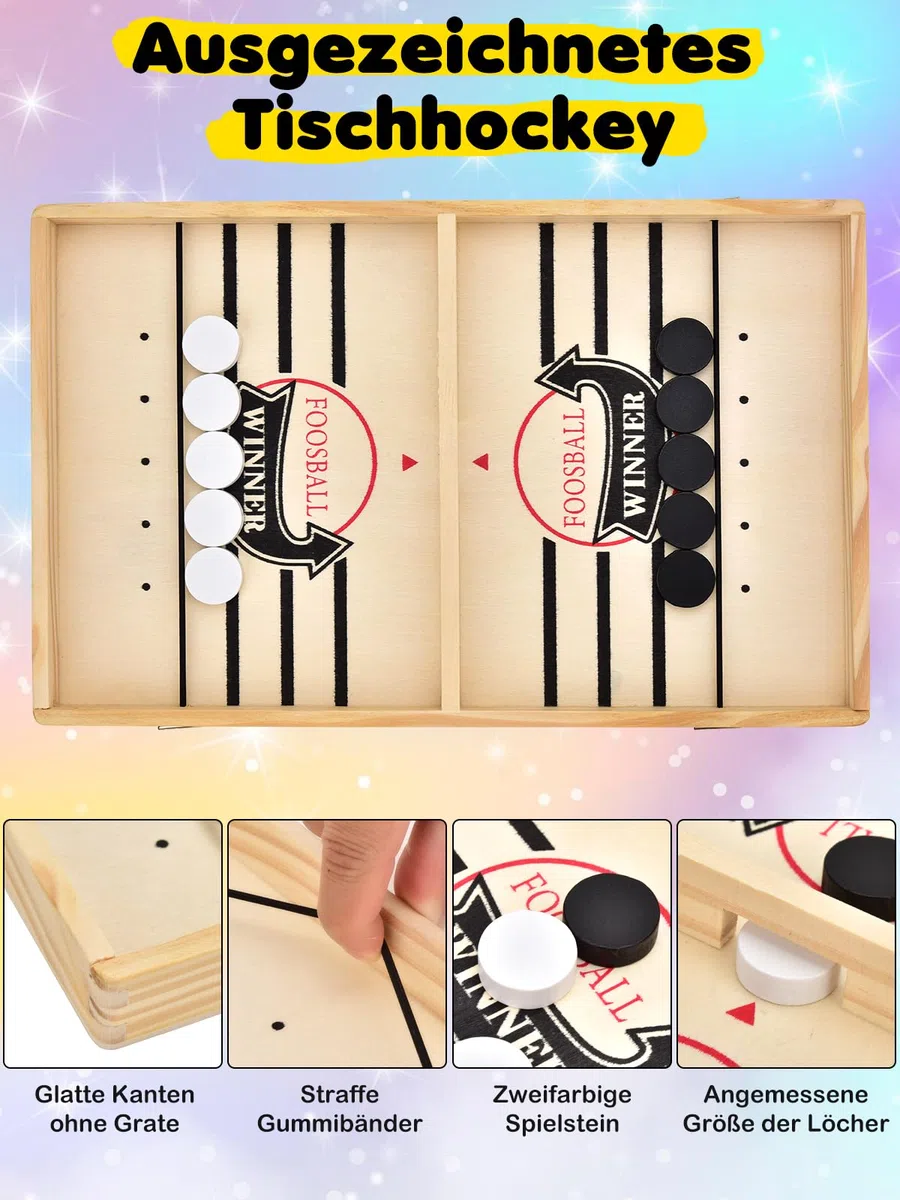 Hockey Brettspiel, Holz Schnell Sling Puck Match-Spiel, Bouncing Brettspiel, 2in1 Interaktion Tischhockey Katapult, Portable Schachbrettset Partyspiele Tisch-Desktop-Spiel