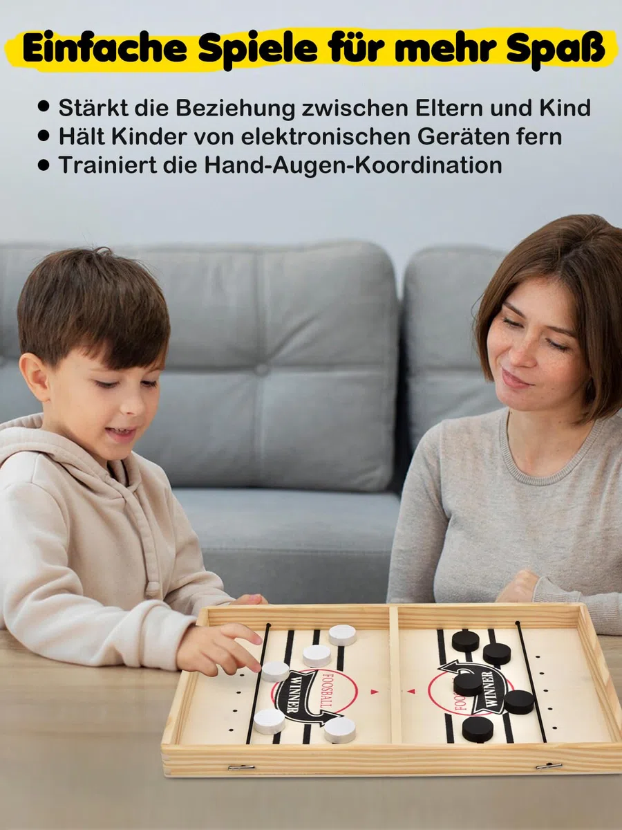 Hockey Brettspiel, Holz Schnell Sling Puck Match-Spiel, Bouncing Brettspiel, 2in1 Interaktion Tischhockey Katapult, Portable Schachbrettset Partyspiele Tisch-Desktop-Spiel