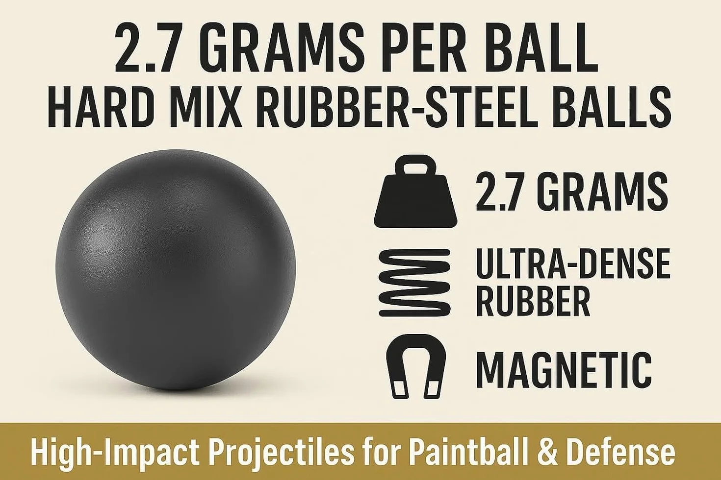 50 x Premium Qualität Hard Mix Gummi Stahl Kugeln 2,7 Gramm schwere wiederverwendbare Projektile Paintballs Reballs Powerballs für Training Heimverteidigung Pistolen im Kaliber 50 (S-Typ)