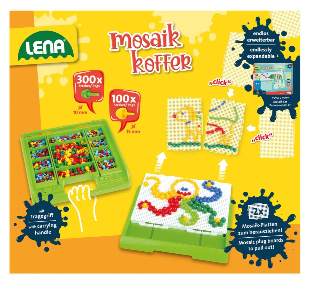 Lena 35615 Mosaiksteckspiel, Mittel, Blau,Gelb,Grün,Rot