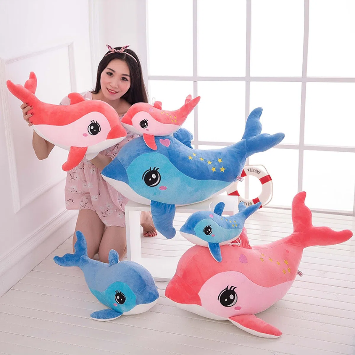Plüschtier Delphin Puppe Stofftier Kissen Kuscheltier Delphin, zum Spielen und Kuscheln, Weiches Schmusetier für Mädchen, Jungen, Babys (40 cm,Blau)