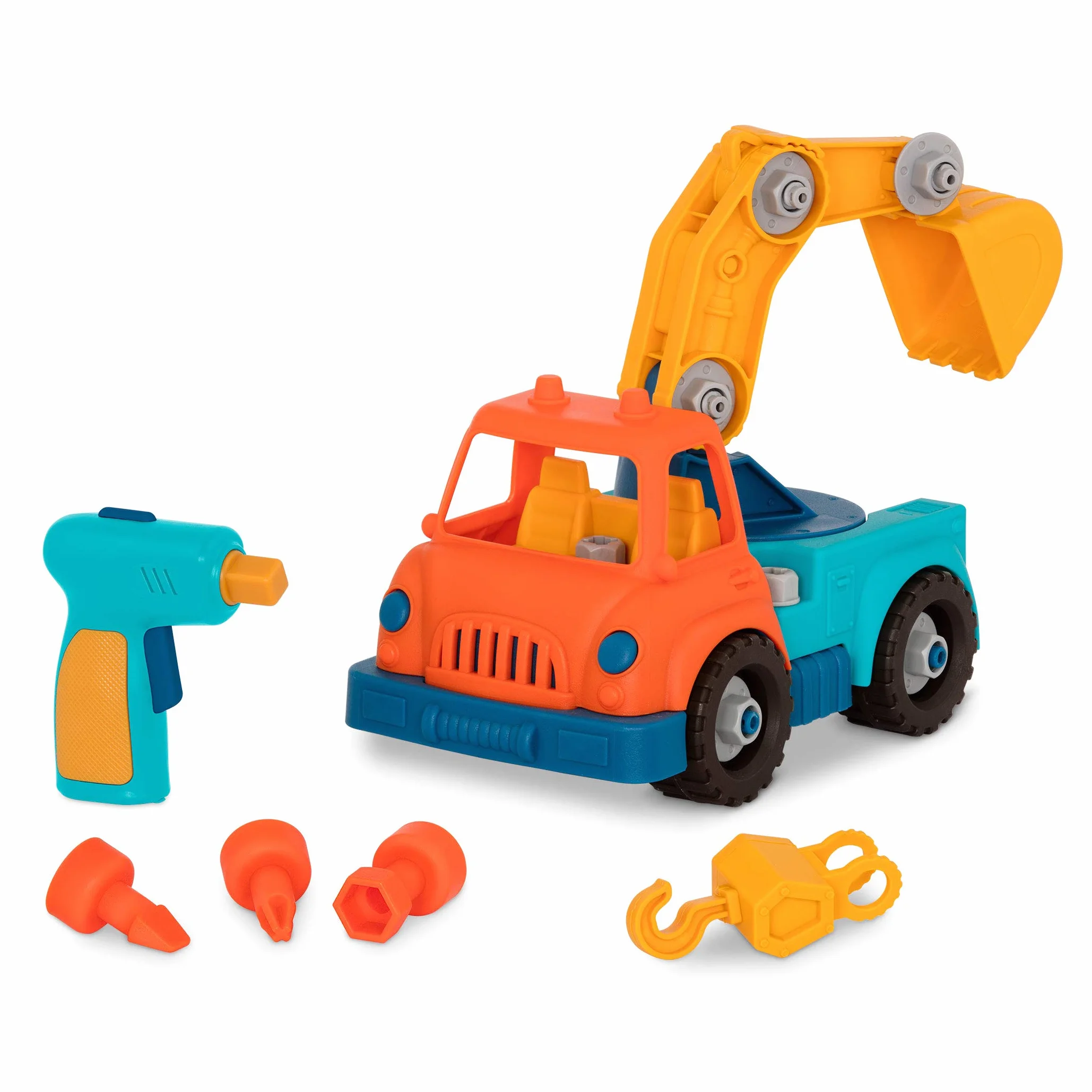 Battat - Konstruktionsspielzeug Kranwagen - Konstruktionsspielzeug Kranwagen - Spielzeugkranwagen mit Bohrmaschine für Kinder - STEM-Spielzeug - Entwicklungspolitischer Nutzen - 3 Jahre +