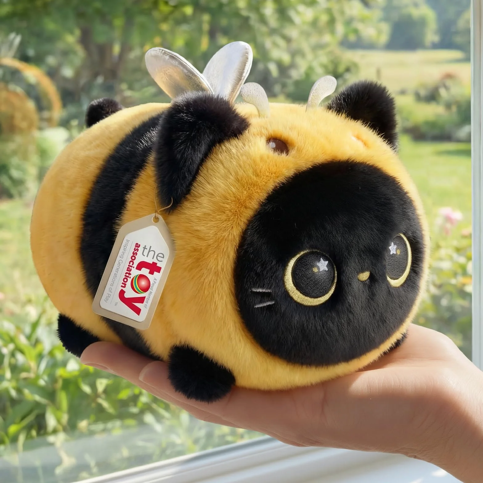 Mewaii Schwarze Katze Biene Plüschkissen 20CM Weiches Kawaii Kuscheltier für Kinder,Niedliches Katze Plüschtier,Perfektes Kuschelkissen und Geschenk
