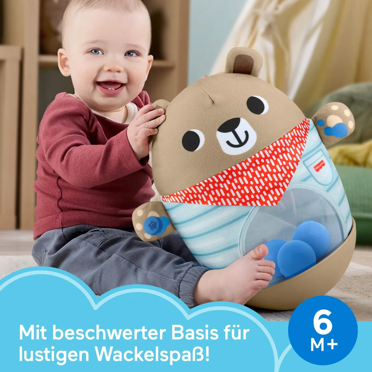 Fisher-Price Babyspielzeug, Camping-Freunde Wackelbär, Wackelspaß zur Entwicklung der Grobmotorik für Babys ab 6 Monaten, JLB83
