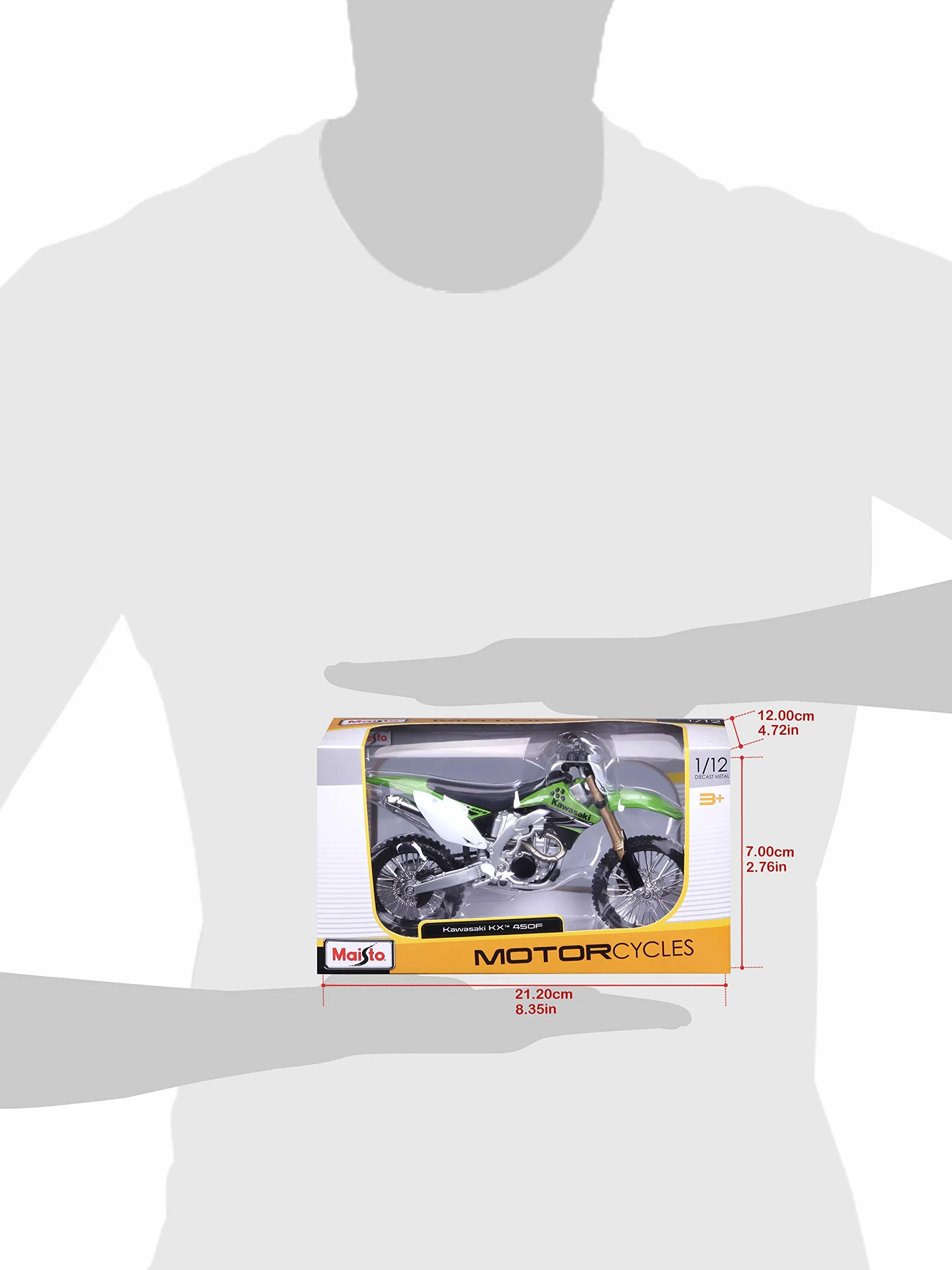 Bauer Spielwaren 2049755 Maisto Kawasaki KX 450F: Originalgetreues Motorradmodell 1:12, mit beweglichem Ständer, Hinterrad-Federung und frei rollenden Rädern, grün (531175)