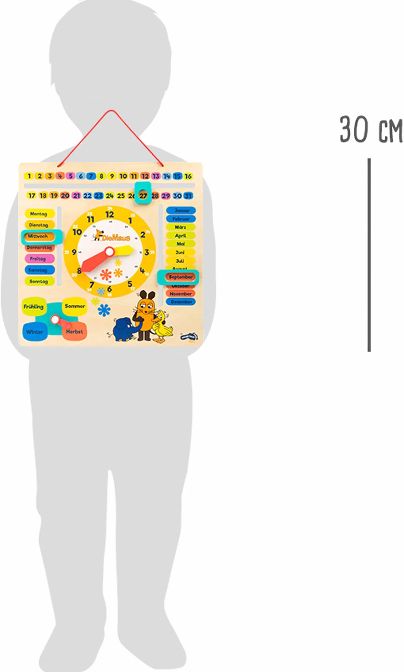 small foot Die Maus Lernuhr mit Kalender aus Holz, erklärt Datum, Jahreszeit und Uhrzeit, für Kinder ab 3 Jahren, 10496