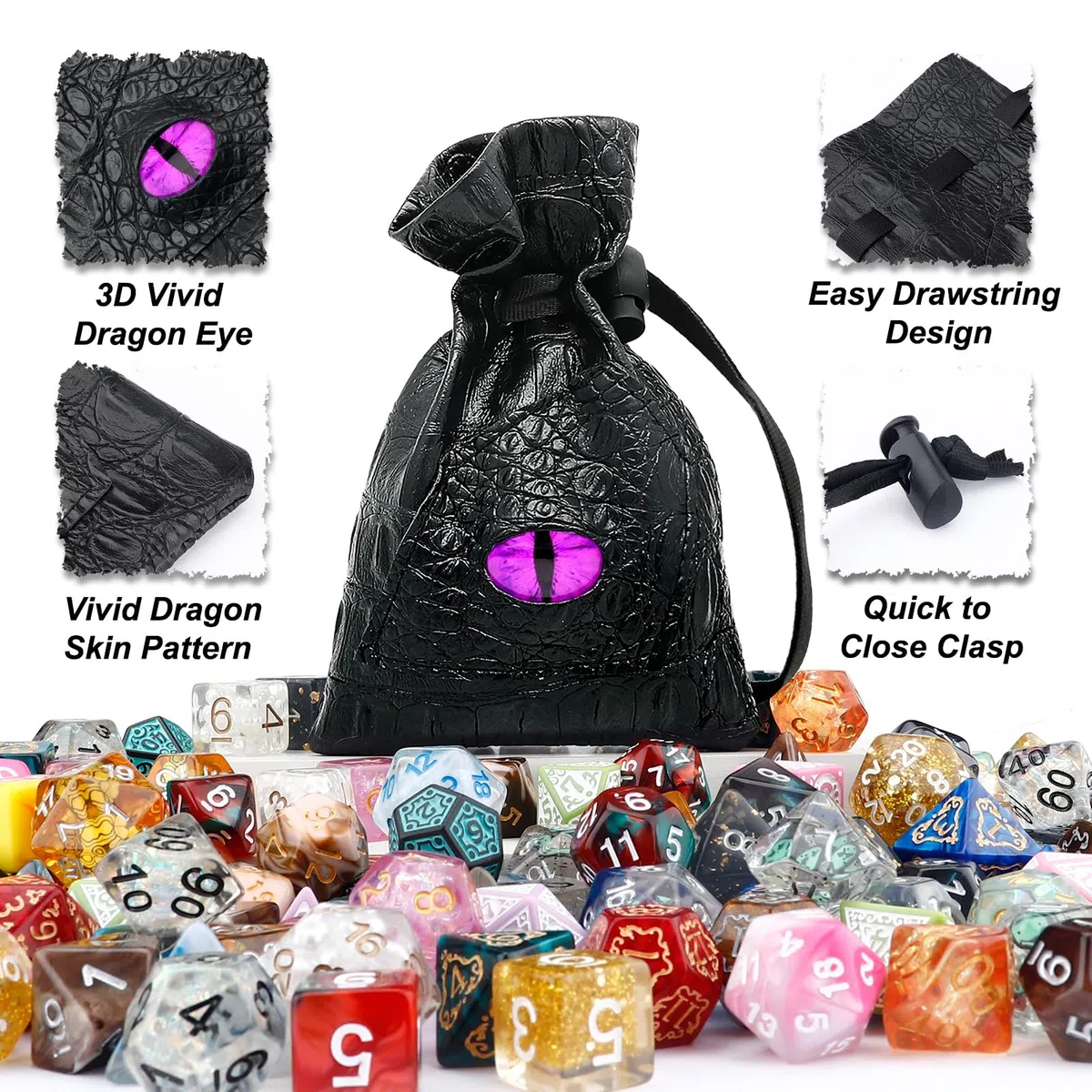 Haxtec Mystery Würfel Set mit Drachenauge DND Würfel Tasche Polyeder D&D Würfel Beutel für Münzen und Dungeons und Drachen Zubehör DND Geschenk
