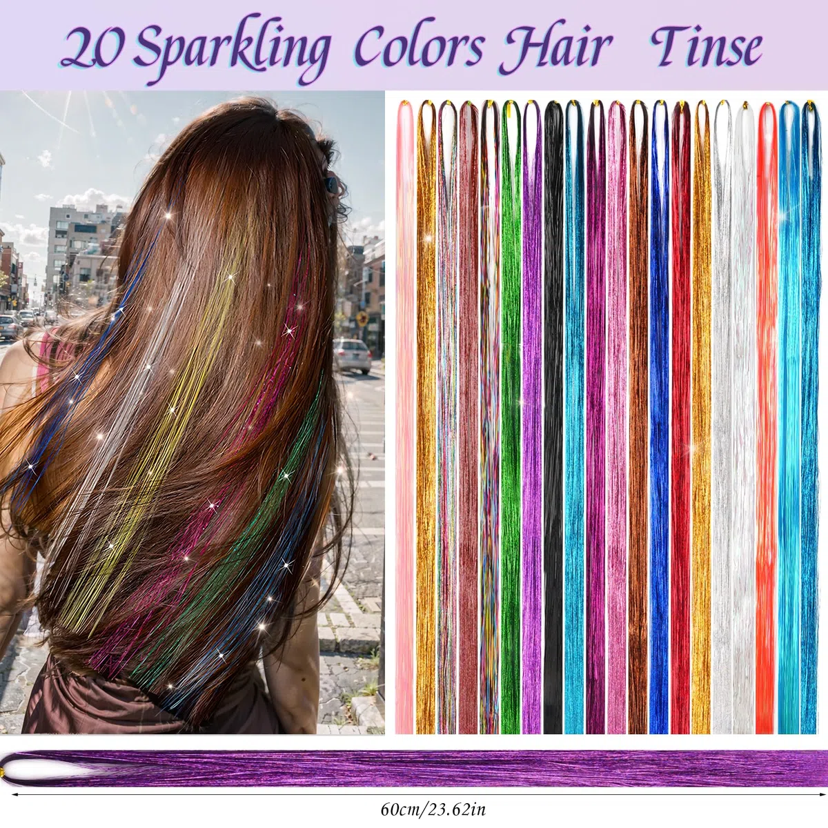 4000 Hair Tinsel,48 Inches Haar Lametta mit Werkzeug,20 Farben Glitzer Haarsträhnen zum Flechten Haar Lametta,Sparkle Tinsel Hair Extensions für Frauen Mädchen Kinder Cosplay Party Zubehör (20 Farben)