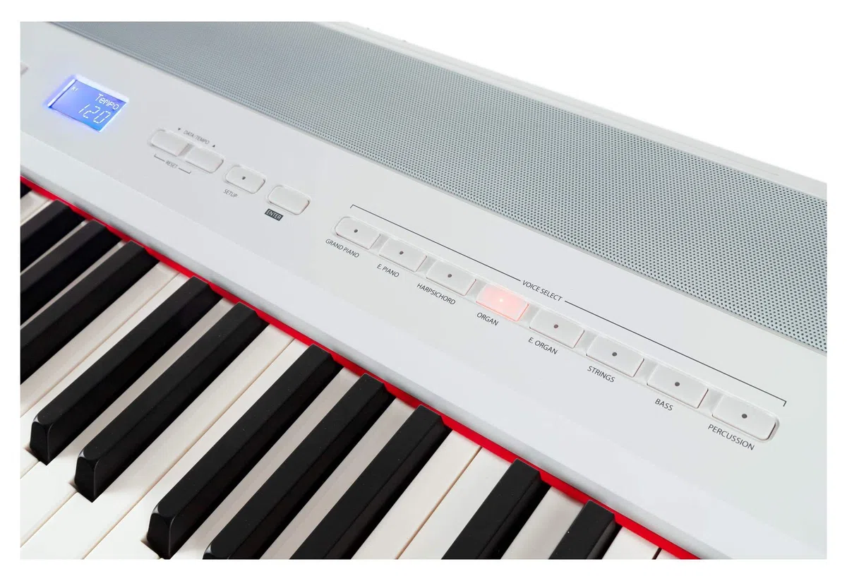 P-60 WM Compact Piano (Stagepiano mit 88 Tasten und passendem Unterbau, Hammermechanik, Anschlagdynamik, 128-fach polyphon, 14 Sounds, inkl. Notenhalter und Netzteil) weiß